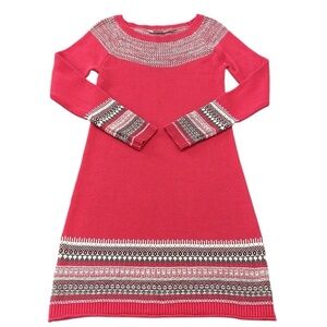 Athleta Pink Fair Isle Knit Sweater Dress Small Soft Cozy Rustic‎ Lodge Winter